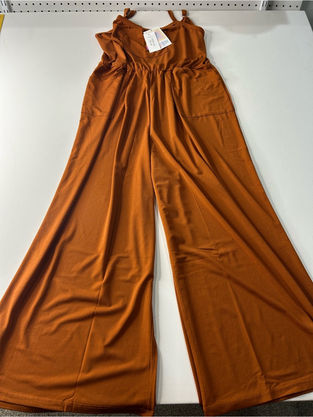 LuLaRoe Rust Orange Wide-Leg Jumpsuit with Tie Straps